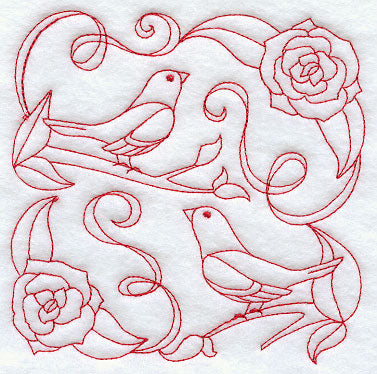 Bluebirds and Blossoms (Redwork)