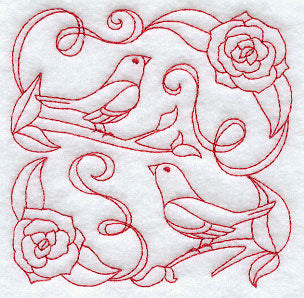 Bluebirds and Blossoms (Redwork)