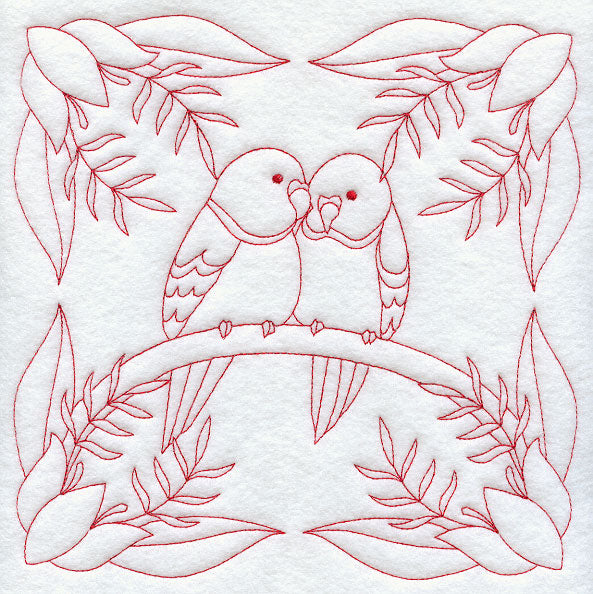 Parakeet Love (Redwork)