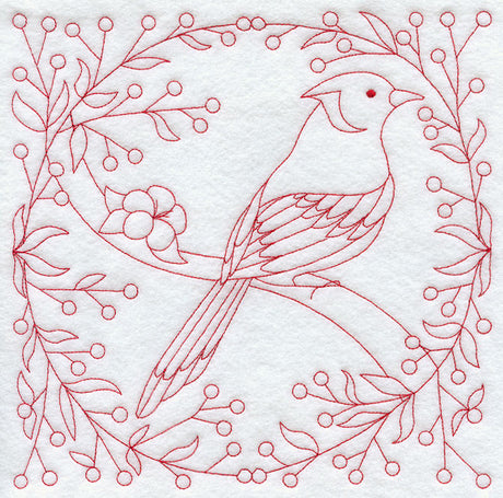 Blue Jay and Berries (Redwork)