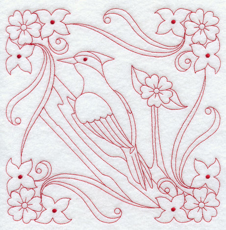 Woodpecker Flourish (Redwork)