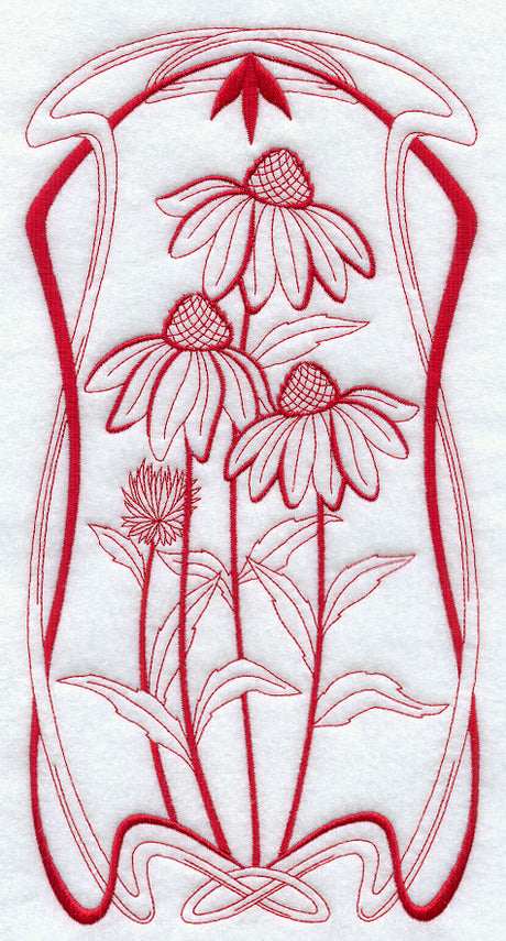 Art Nouveau Coneflowers (Redwork)
