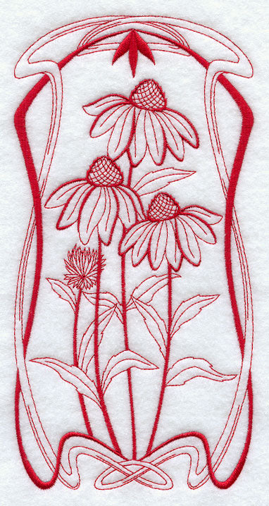 Art Nouveau Coneflowers (Redwork)