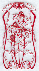 Art Nouveau Coneflowers (Redwork)