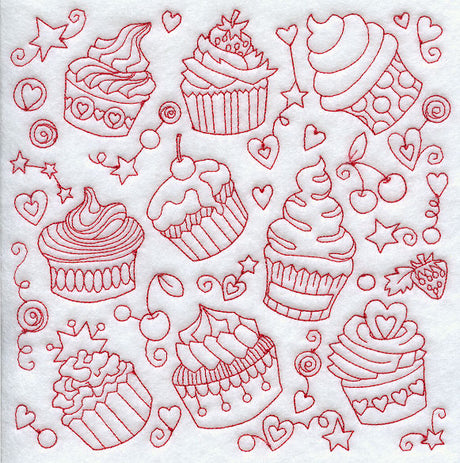 Cupcake Medley (Redwork)