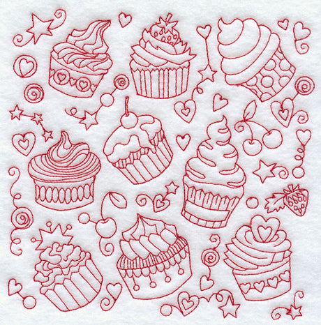 Cupcake Medley (Redwork)