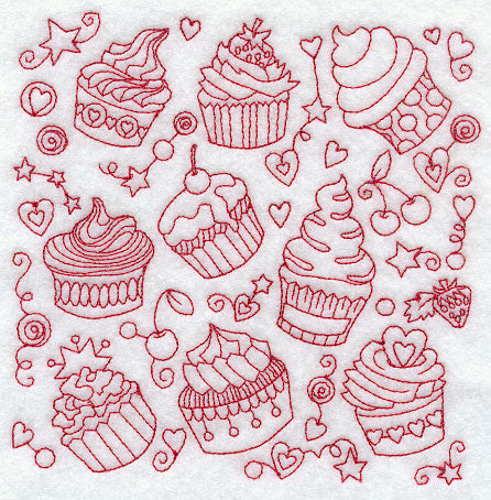 Cupcake Medley (Redwork)
