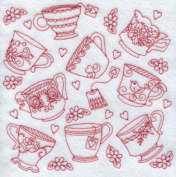 Teacup Medley (Redwork)