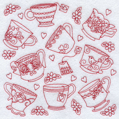 Teacup Medley (Redwork)