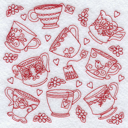 Teacup Medley (Redwork)
