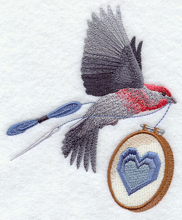 Soaring House Finch with Embroidery Hoop