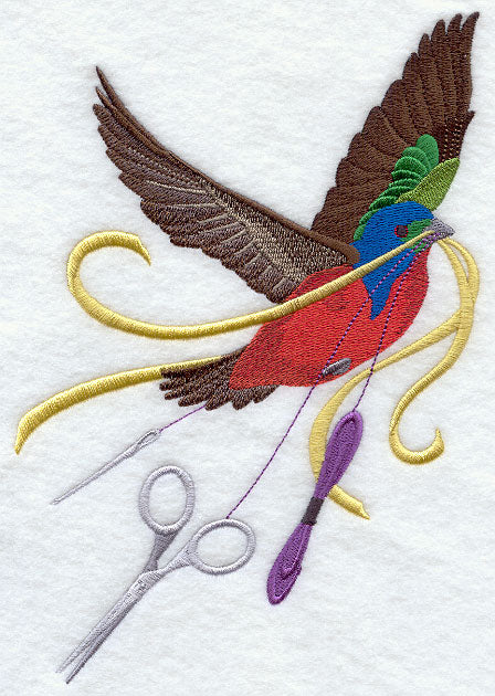 Soaring Painted Bunting with Sewing Notions