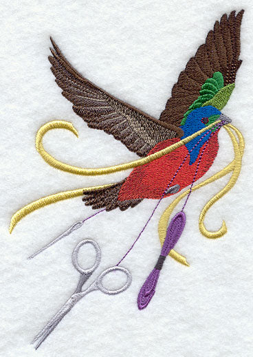 Soaring Painted Bunting with Sewing Notions