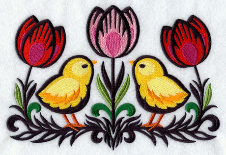 Wycinanki Chicks and Tulips
