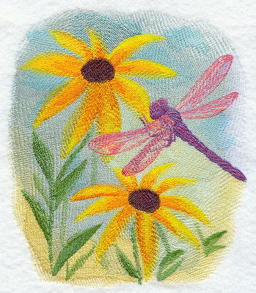 Dragonfly and Flowers in Watercolor