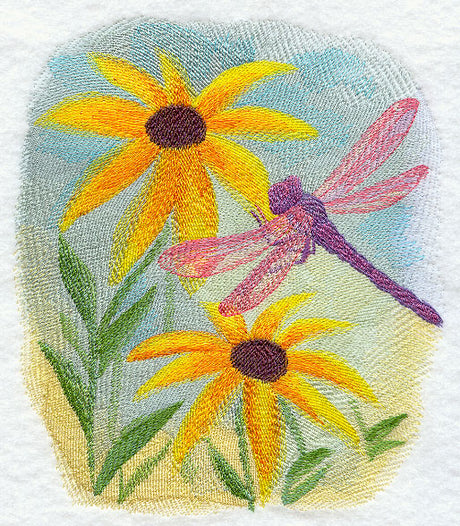 Dragonfly and Flowers in Watercolor