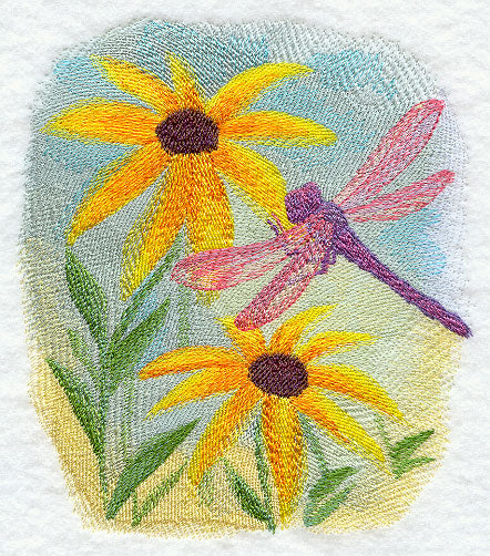 Dragonfly and Flowers in Watercolor
