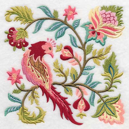Jacobean Bird and Flower Square 1