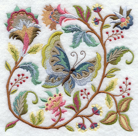 Jacobean Butterfly and Flower Square 1
