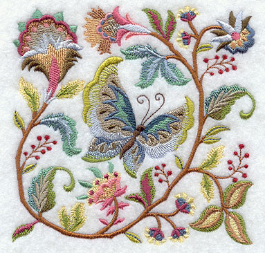 Jacobean Butterfly and Flower Square 1