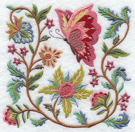 Jacobean Butterfly and Flower Square 2