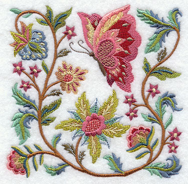 Jacobean Butterfly and Flower Square 2