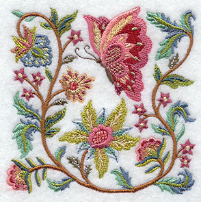 Jacobean Butterfly and Flower Square 2