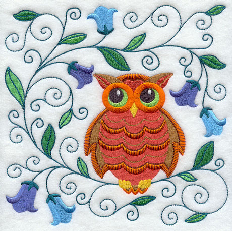 Owl Perched in Flowers