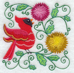 Cardinal and Chrysanthemums