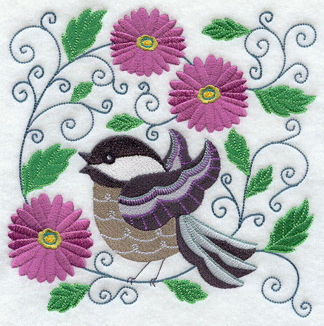 Chickadee and Blooms