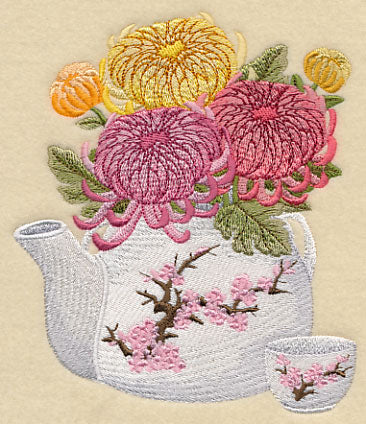Chrysanthemums in Japanese Teapot