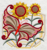 Art Deco Butterfly and Sunflowers