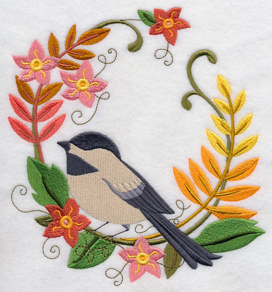Chickadee in Autumn Wreath