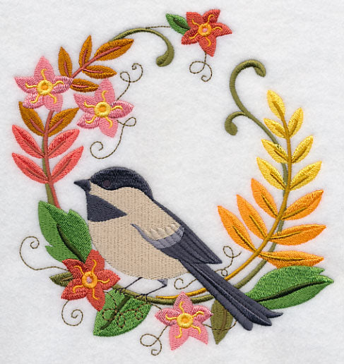 Chickadee in Autumn Wreath