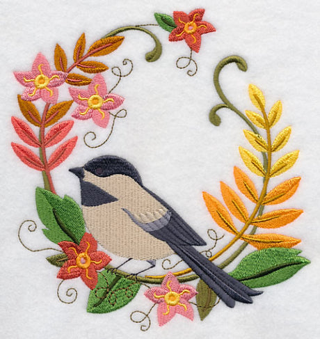 Chickadee in Autumn Wreath