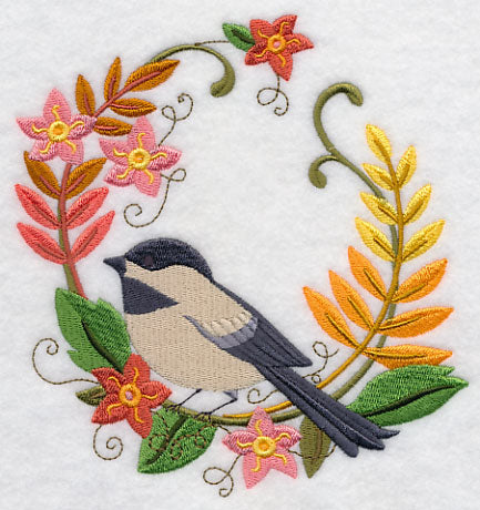 Chickadee in Autumn Wreath