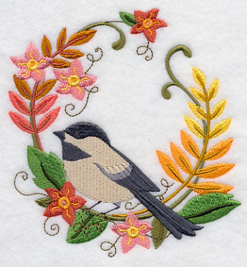 Chickadee in Autumn Wreath