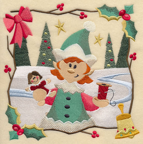 Country Christmas Square - Girl Elf