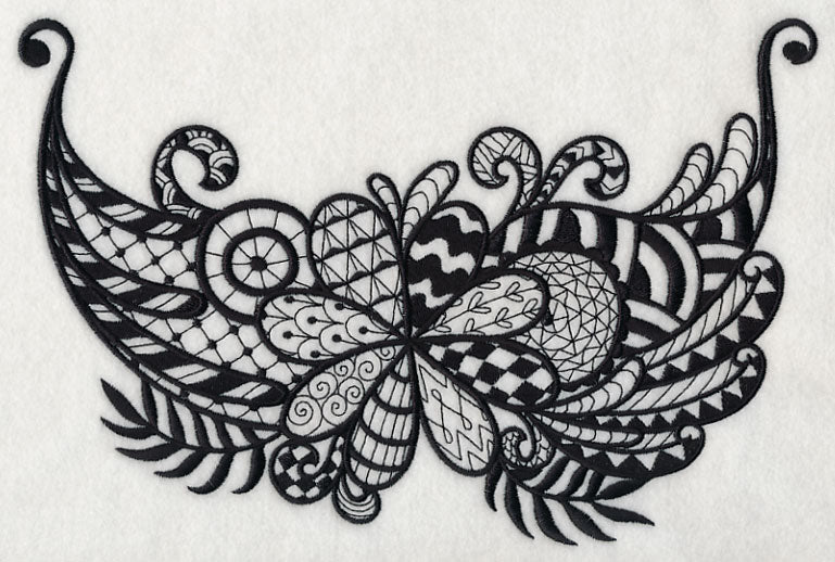 Flowers and Leaves Spray (Blackwork)