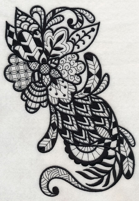 Flowers and Leaves Vertical Spray (Blackwork)