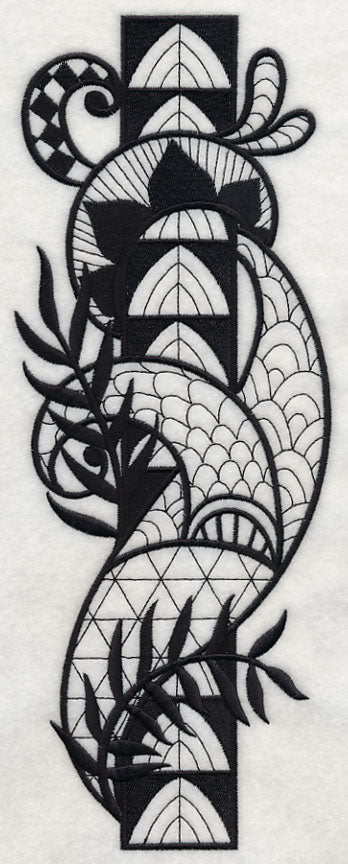 Flowers and Leaves Vertical Border (Blackwork)