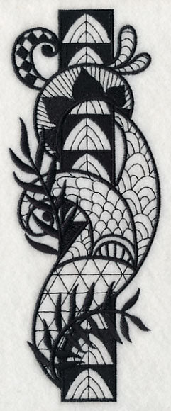 Flowers and Leaves Vertical Border (Blackwork)