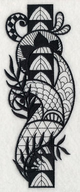 Flowers and Leaves Vertical Border (Blackwork)