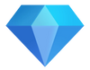 Blue diamond-shaped geometric icon with various blue shades creating a faceted crystal look on a white background.