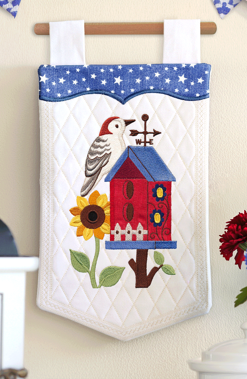 rotating images of various patriotic machine embroidery designs. 