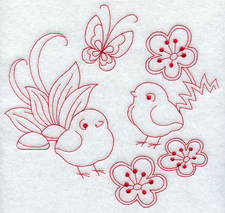 Spring Chicks (Redwork)