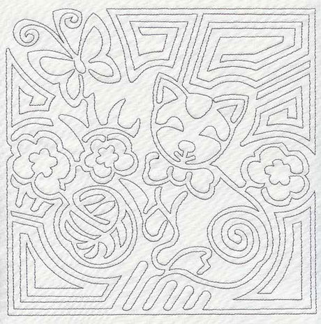 Mola Calico Cat Quilting Square (Single Run)