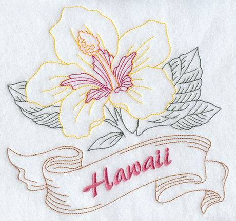 Hawaii - Hibiscus (Redwork)
