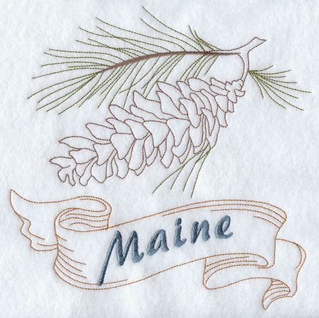 Maine - White Pine Cone and Tassel (Redwork)