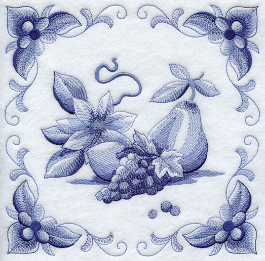 Delft Blue Clematis and Fruit Square